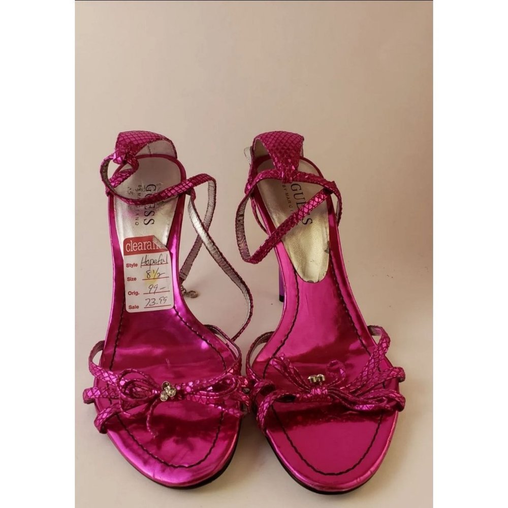 Guess Hopeful Strappy Metallic Stiletto Heels Pink Size 8.5